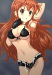  1girl asahina_mikuru bikini_top black_rock_shooter black_rock_shooter_(cosplay) breasts cameltoe gloves long_hair nanashi_noiji navel pixiv_thumbnail resized short_shorts shorts suzumiya_haruhi_no_yuuutsu 