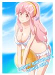  aida_orine akb0048 ball beachball bikini breasts cleavage kisaragi_yuki large_breasts long_hair pink_eyes pink_hair solo swimsuit 