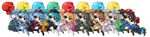  alternate_color animalization backpack bag black_hair blonde_hair blue_eyes blue_hair boots boxing_gloves brown_hair chibi green_eyes green_hair grey_eyes grey_hair hair_bobbles hair_ornament hat highres hopeless_masquerade kawashiro_nitori kawashiro_nitori_(turtle) key lavender_hair long_image open_mouth puffy_short_sleeves puffy_sleeves raised_fist ribbon shell short_hair short_sleeves simple_background skirt smile touhou turtle two_side_up white_background wide_image wrench ys_(fall) 