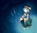  blew_andwhite cupping_hands dress green_eyes green_hair hat komeiji_koishi rain reflection solo third_eye touhou wading water 