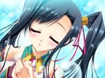  1girl black_hair blush eyes_closed game_cg hikage_eiji kan'u kanu koihime_musou long_hair necktie 