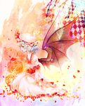  absurdres ascot bat_wings blue_hair checkered flower hat highres petarinngo red_eyes remilia_scarlet rose shirt short_hair skirt skirt_set sleeveless sleeveless_shirt solo touhou wings 