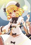  blonde_hair chestnut_mouth drill_hair fairy_wings hat hat_ribbon index_finger_raised luna_child nekosugi_(hoshi) open_mouth orange_eyes ribbon solo star touhou wide_sleeves wings 