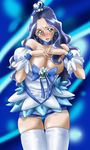  artist_request blue_eyes blue_hair breasts cleavage cure_marine cure_marine_(cosplay) heartcatch_precure! kurumi_sakura precure short_shorts shorts solo spiketail thighhighs 