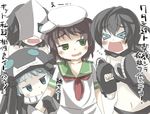  &gt;_&lt; aqua_eyes black_hair chi-class_torpedo_cruiser closed_eyes commentary crossover gaoo_(frpjx283) green_eyes hat highres jitome kantai_collection multiple_girls murasa_minamitsu neckerchief open_mouth ri-class_heavy_cruiser shinkaisei-kan short_hair smile touhou translated triangle_mouth wo-class_aircraft_carrier 