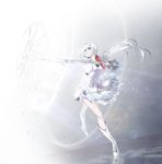  boots dress grey_eyes holding holding_sword holding_weapon left-handed long_hair magic_circle momoa myrtenaster ponytail rapier rwby signature solo sword weapon weiss_schnee white_hair 