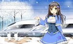  blush breasts brown_hair bunny china_railway_girl ground_vehicle long_hair looking_at_viewer medium_breasts open_mouth original personification saionji_rin_(crh380b) sky_(freedom) smile snowing star train 