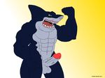  2013 abs anthro balls biceps big_muscles blue_skin dorsal_fin erection fangs fin fish fishmen flexing great_white_shark looking_at_viewer male marine maxime-jeanne muscles mutant nude open_mouth pecs penis pose ripster shark solo standing street_sharks tongue topless vein 