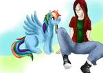  equine female feral friendship_is_magic grin horse human kaeaskavi male mammal my_little_pony pegasus pony rainbow_dash_(mlp) tenko_guren wings 