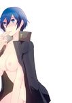  1girl areolae atlus blue_hair breasts cleavage collarbone erect_nipples jacket megami_tensei midriff navel nipples nude open_clothes open_jacket persona persona_4 shin_megami_tensei shinocco shirogane_naoto short_hair very_short_hair 