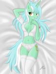  2013 anthro anthrofied breasts cleavage clothed clothing cutie_mark equine female friendship_is_magic green_hair hair horn horse kasaler legwear lying lyra_(mlp) lyra_heartstrings_(mlp) mammal my_little_pony nurse nurse_costume nurse_uniform panties pony stockings two_tone_hair underwear unicorn white_hair yellow_eyes 