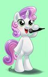  belly cute equine female feral friendship_is_magic fur green_background green_eyes hair happy holding horn horse mammal microphone my_little_pony open_mouth pia-sama plain_background pony solo standing sweetie_belle_(mlp) two_tone_hair unicorn white_fur 