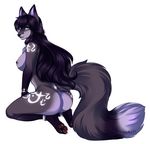  blush breasts butt canine claws female fluffy_tail fox fur grey_eyes grey_fur hair hindpaw long_hair looking_at_viewer mammal nipples nude pawpads paws plain_background sahti sdark391 solo white_background 
