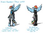  2013 anthro anthrofied blue_fur blush bound clothing english_text equine eyewear female friendship_is_magic fur goggles hair horse krd mammal multi-colored_hair my_little_pony pegasus plain_background pony purple_eyes rainbow_dash_(mlp) rainbow_hair solo text white_background wings 