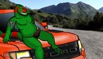  alaska digital dinosaur ford green_skin male penis pickup precum presenting racer89 raptor scalie smirk solo tattoo theropod truck 