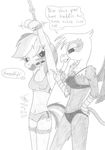  anthro anthrofied avian ball_gag bdsm black_and_white blush bondage bound bra cutie_mark dialog english_text equine feamel female friendship_is_magic gag gilda_(mlp) gryphon hair horse limpurtikles mammal monochrome multi-colored_hair my_little_pony navel panties pony rainbow_dash_(mlp) rope text underwear wings 