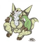  beard body_hair cappuccino chesnaught chest_hair chubby facial_hair fangs hairy male nintendo overweight penis plain_background pok&#233;mon pok&eacute;mon red_eyes sitting solo spikes video_games white_background 