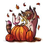  avian bird chicken leaf mammal plain_background pumpkin raccoon white_background white_eyes whitefeathersrain 