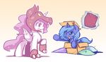  box duo ende equine female feral friendship_is_magic glowing hair horn horse long_hair magic mammal my_little_pony open_mouth pillow pony princess_celestia_(mlp) princess_luna_(mlp) smile winged_unicorn wings young 
