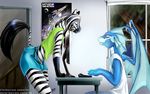  blue_eyes blue_skin clothing computer dra&#039;an&#039;tier dra'an'tier dragon equine girly male mammal peritian raised_tail scalie shorts sitting standing stripes stripes_(character) wings yellow_eyes zebra 