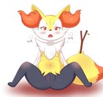  anus barefoot braixen breasts brown_nose butt canine female fennec fox fur hi_res korean_text leaf looking_at_viewer mammal navel nintendo nipples nude open_mouth orange_eyes orange_fur plain_background pok&#233;mon pok&eacute;mon presenting presenting_hindquarters presenting_pussy pussy shadow shiny sitting solo spread_legs spreading stick sweat text tongue unknown_artist video_games wand white_background white_eyes white_fur wood yellow_fur 