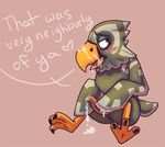  animal_crossing avery_(animal_crossing) avian bird blush cum cum_on_face dialog eagle green_feathers isil male nintendo nude penis solo tapering_penis text video_games 