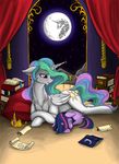  book crown crying curtains cutie_mark duo equine eyes_closed female feral friendship_is_magic gold hair horn horse longinius lying mammal moon multi-colored_hair my_little_pony night pillow pony princess_celestia_(mlp) purple_eyes scroll shooting_star stars tears twilight_sparkle_(mlp) unicorn upset winged_unicorn wings young 