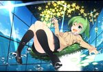  1girl 7zu7 green_hair kneehighs original solo wink 