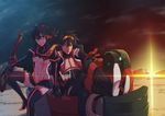  black_hair blue_eyes crossover goggles green_eyes hu58013901 kill_la_kill matoi_ryuuko short_hair simon sky stars sunset sword tengen_toppa_gurren_lagann thighhighs underboob uniform weapon zettai_ryouiki 