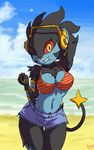  beach bikini female looking_at_viewer luxray nintendo pok&#233;mon pok&eacute;mon poopysocks9 sand seaside solo swimsuit video_games water 