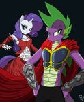  abs amostheartman anthro anthrofied armor cat_eyes clothing dragon dress duo equine eyeshadow fangs female friendship_is_magic green_eyes horn horse makeup male mammal muscles my_little_pony pony rarity_(mlp) slit_pupils spike_(mlp) unicorn 