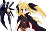  blonde_hair cape fate_testarossa long_hair mahou_shoujo_lyrical_nanoha mahou_shoujo_lyrical_nanoha_the_movie_1st nsxnewver red_eyes twintails weapon 