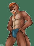  bulge chest_tuft claws facial_hair facial_piercing fur goatee green_background green_eyes hair hands_on_hips male mammal msobscure mustelid nipples otter plain_background red_hair rudderg33k solo standing thomas_james_o'connor tuft underwear 