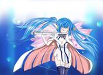  blue_hair cape collar elbow_gloves flute instrument long_hair minachu_t nymph sora_no_otoshimono thighhighs twintails wings 