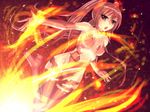  elbow_gloves erect_nipples fire haiyore!_nyaruko-san kuuko long_hair red_eyes red_hair tokei_(aomr-hrsk) torn_clothes twintails 