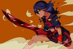  black_hair blue_eyes hagehiro jpeg_artifacts kill_la_kill matoi_ryuuko seifuku sword weapon 