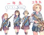  acog america american_flag assault_rifle battle_rifle black_hair blonde_hair blue_eyes blush bottle brown_eyes brown_hair daito double_bun flag fn_scar france french_flag german_flag germany gewehr_43 glasses gun hair_bobbles hair_ornament hairclip magazine_(weapon) mat-49 multiple_girls original rifle russia russian_flag school_uniform short_hair side_ponytail skirt sling submachine_gun svt-40 sweater_vest translated trigger_discipline weapon 