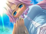  1girl blue_eyes blush game_cg hikage_eiji koihime_musou pink_hair sonken 