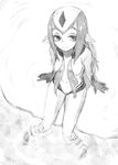  animal_ears blue_submarine_no_6 breasts greyscale long_hair monochrome monster monster_girl mutio navel nipples petite pointy_ears small_breasts solopipb water webbed_hands 