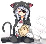  animal_costume blonde_hair blush charlotte_dunois eyepatch grune infinite_stratos laura_bodewig looking_at_viewer multiple_girls red_eyes short_hair silver_hair sleeping tail 