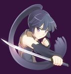  akatsuki_(log_horizon) detached_sleeves korisei log_horizon long_hair ponytail purple_eyes purple_hair short_sword solo sword weapon 