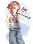  akino_shuu fish galilei_donna goldfish hozuki_ferrari naked_overalls no_bra overalls ponytail red_hair solo wrench 