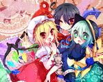  asymmetrical_wings black_hair blonde_hair blush bow crystal flandre_scarlet green_eyes green_hair grin hat heart heart-shaped_pupils houjuu_nue kaenuco komeiji_koishi multiple_girls one_eye_closed open_mouth red_eyes ribbon short_hair smile stage_connection stuffed_animal stuffed_toy symbol-shaped_pupils teddy_bear third_eye touhou wings 