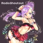  armpits breasts headphones kamiya_zuzu long_hair medium_breasts original ponytail purple_eyes purple_hair skirt solo 