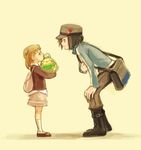  1girl age_difference backpack bag blush boots brown_eyes brown_hair budew calme_(pokemon) child gen_4_pokemon hands_on_own_knees hat height_difference highres leaning_forward pokemon pokemon_(creature) pokemon_(game) pokemon_xy preschooler_(pokemon) short_hair sketch smile socks tears twintails uru-ri 