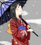  japanese_clothes kimono looking_up mensoubou oriental_umbrella original snow solo umbrella upper_body 