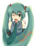  bad_id bad_pixiv_id detached_sleeves green_eyes green_hair happy_birthday hatsune_miku long_hair necktie one_eye_closed roas solo twintails vocaloid 