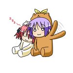  :3 animal_costume bear_costume bear_tsukasa bear_yutaka capybara-san chibi hiiragi_tsukasa kobayakawa_yutaka lucky_star minami_(colorful_palette) multiple_girls o_o simple_background sitting sleeping v_arms waving 