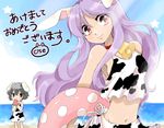  2girls animal_ears animal_print beach bunny_ears chigo chinese_zodiac cow_print day inaba_tewi multiple_girls new_year reisen_udongein_inaba touhou year_of_the_ox 