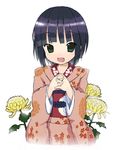  bad_id bad_pixiv_id bangs black_hair blunt_bangs blush bob_cut fang flower green_eyes ikoku_meiro_no_croisee japanese_clothes kakifly kimono oekaki short_hair solo yune_(ikoku_meiro_no_croisee) 